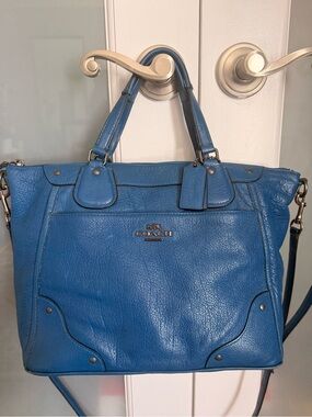 Rare Blue Grain Leather Coach Mickie bag with gunmetal hardware